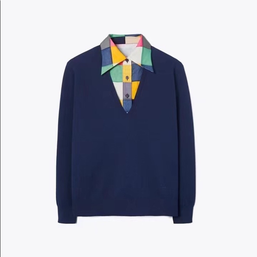 NWT $498 Tory Burch Dickie V Neck Pullover Sweater